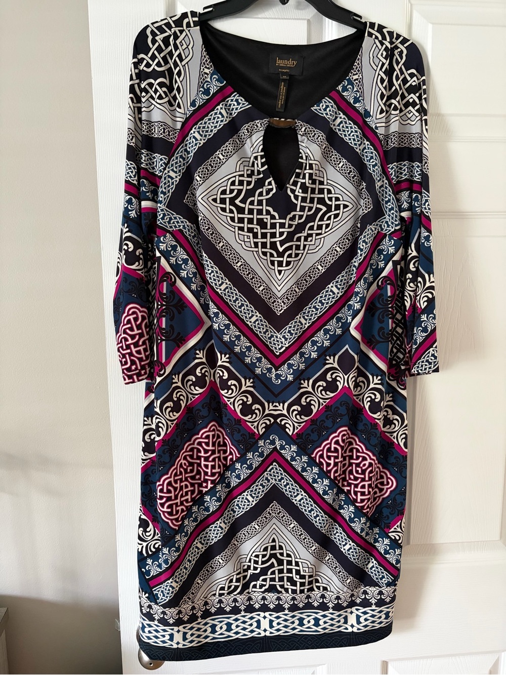 Laundry by Shelli Segal Navy & Pink Printed Shift Dress size M